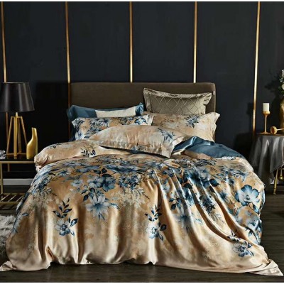 2020 Hot Wholesale Silk Printing Bedding Set Include 1 Flat Sheet 1 Fitted Sheet and 2 Pillowcases